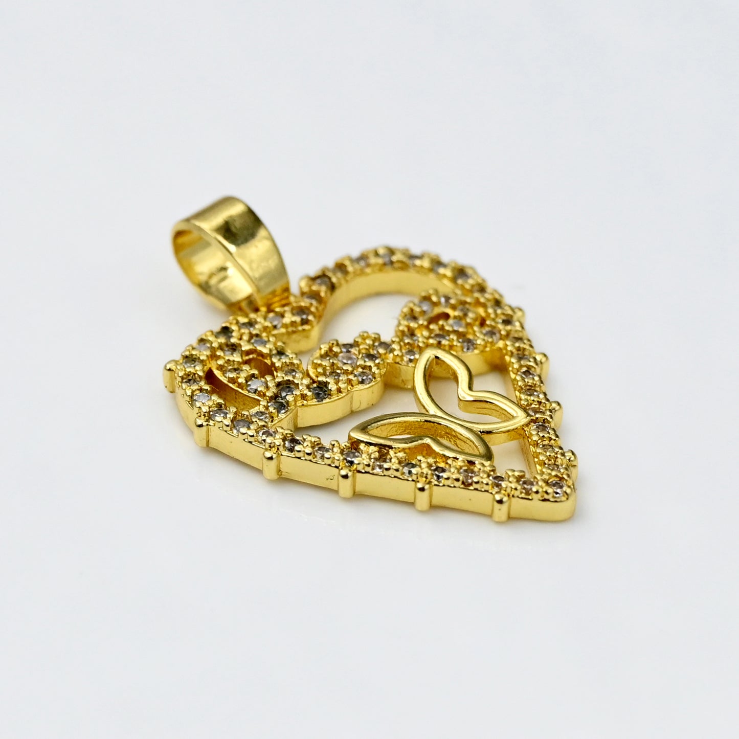 Gold Heart “Love” Charm with Crystal Accents