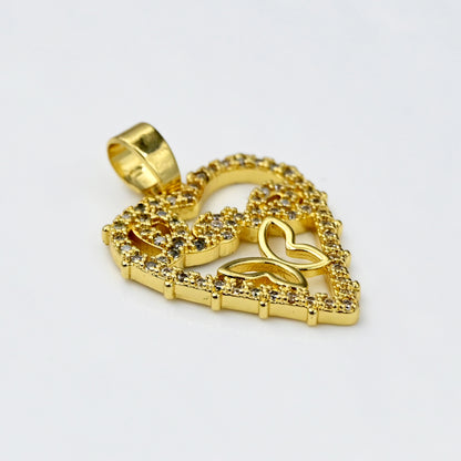 Gold Heart “Love” Charm with Crystal Accents