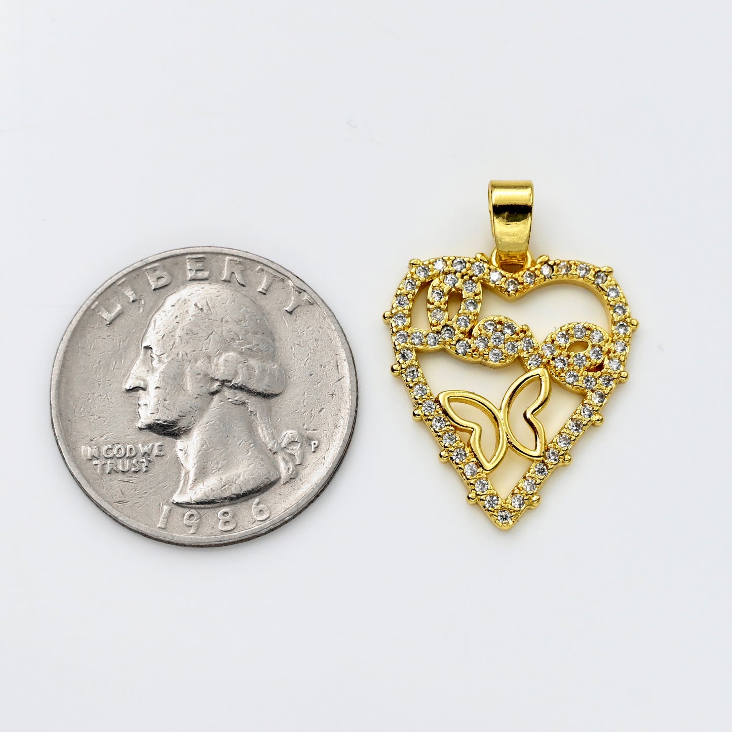 Gold Heart “Love” Charm with Crystal Accents