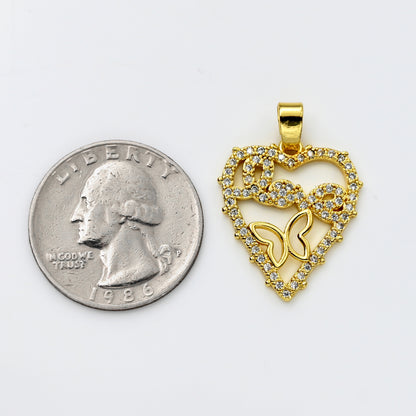 Gold Heart “Love” Charm with Crystal Accents