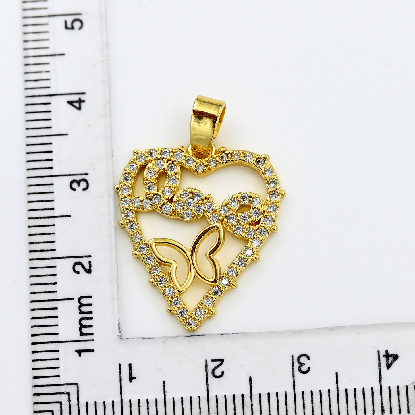 Gold Heart “Love” Charm with Crystal Accents