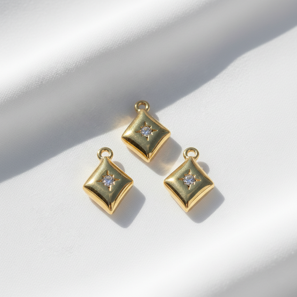 Gold Starburst Diamond Charm with Crystal