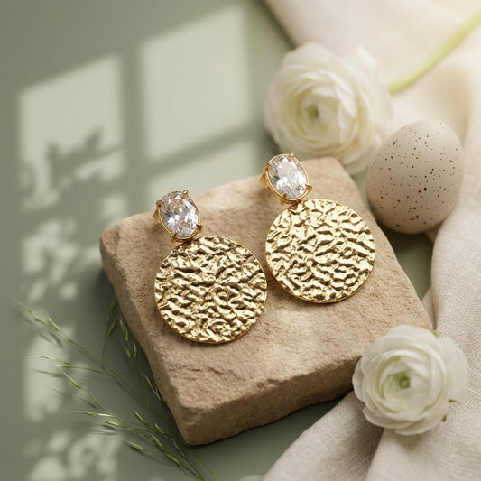 Golden Textured Disc Drop Earrings