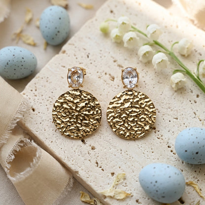 Golden Textured Disc Drop Earrings