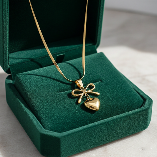 Gold Bow Heart Necklace