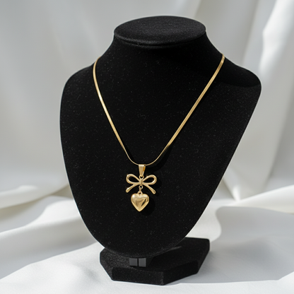 Gold Bow Heart Necklace