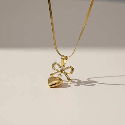 Gold Bow Heart Necklace