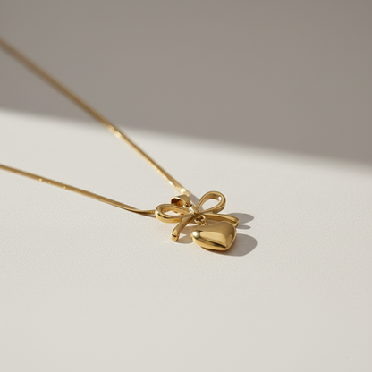 Gold Bow Heart Necklace