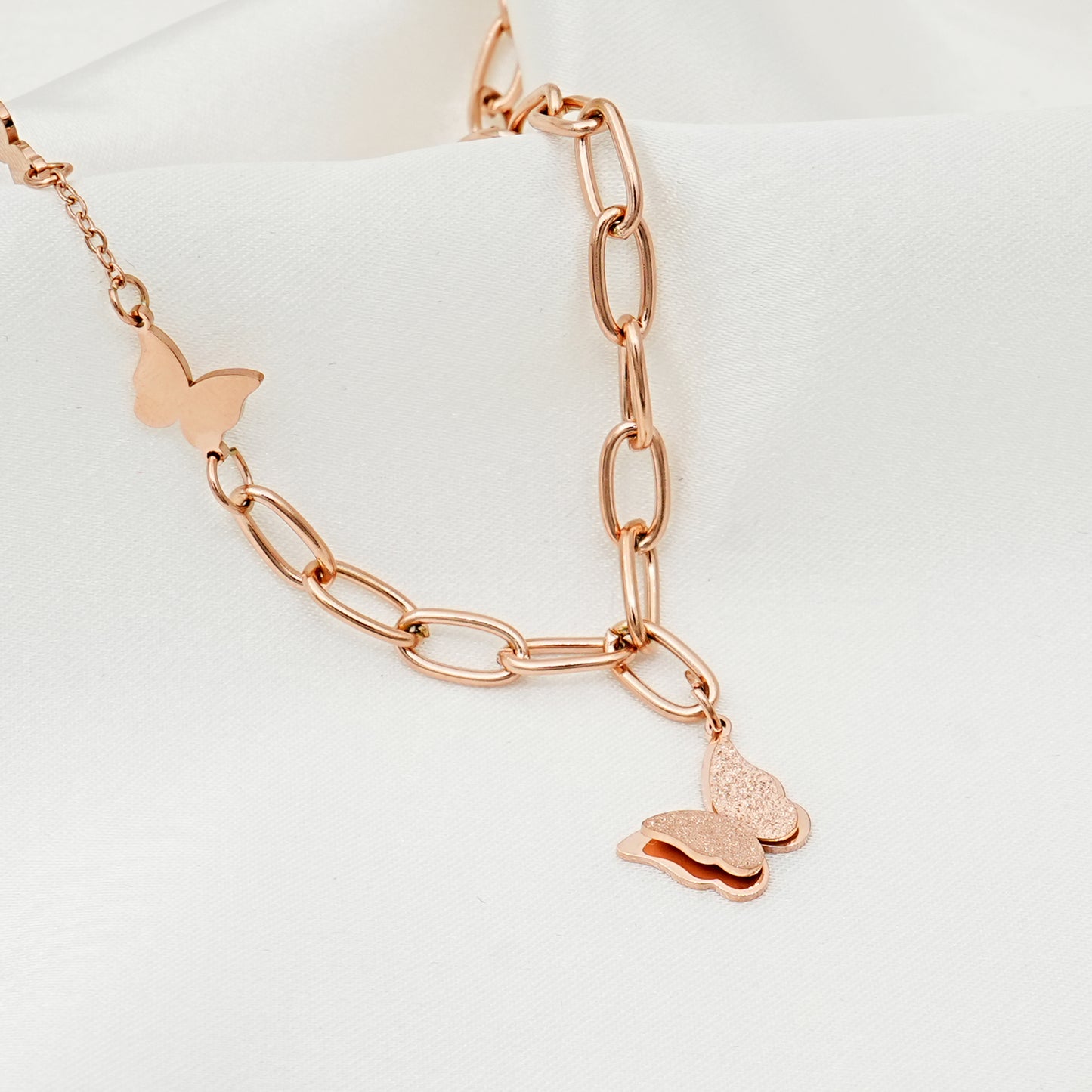 Rose Gold Butterfly Charm Chain Necklace