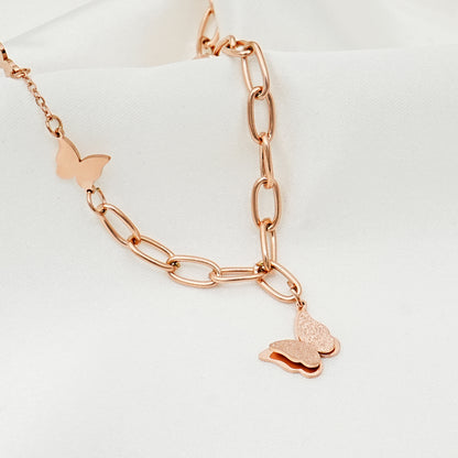 Rose Gold Butterfly Charm Chain Necklace