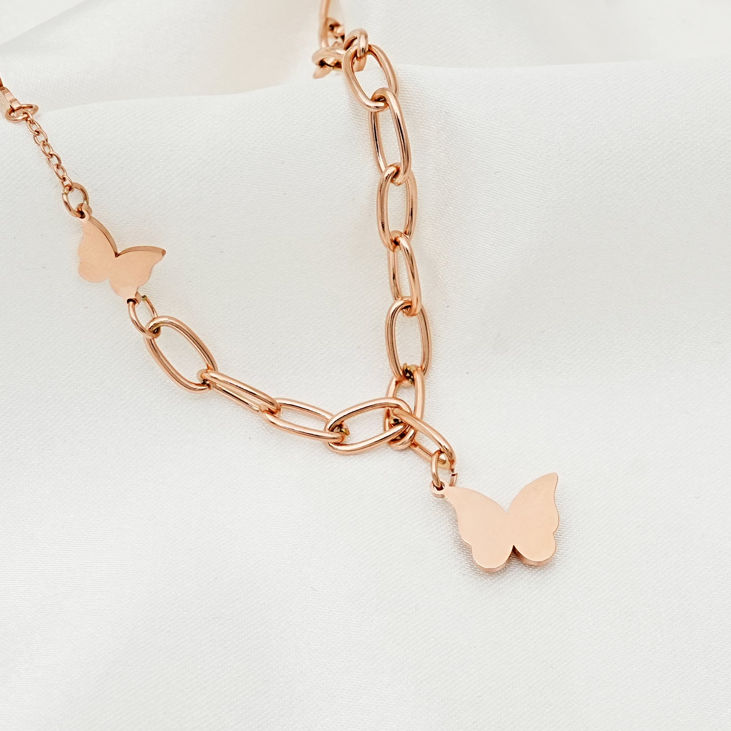 Rose Gold Butterfly Charm Chain Necklace