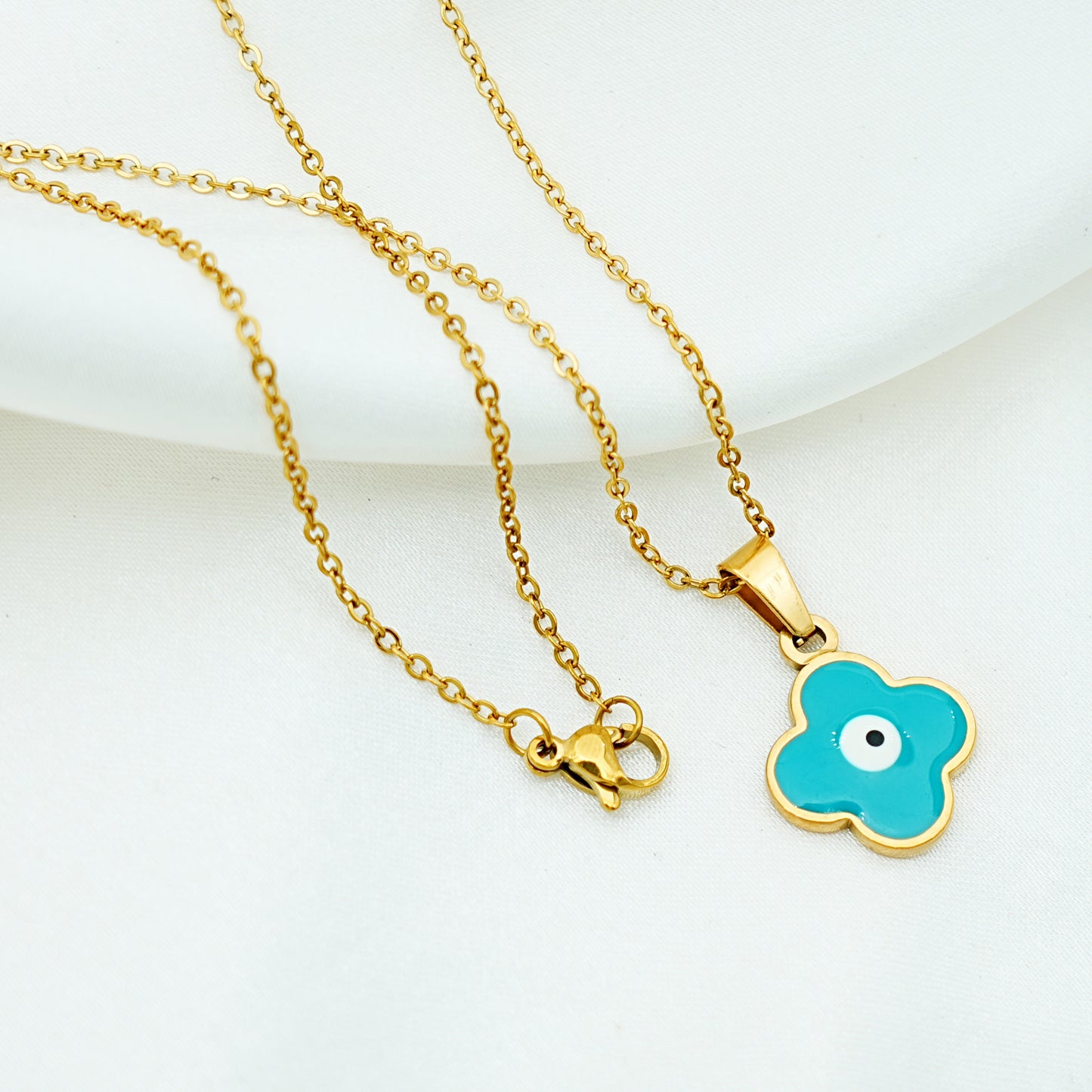 Turquoise Evil Eye Clover Pendant Necklace