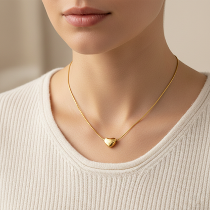Gold Puff Heart Necklace