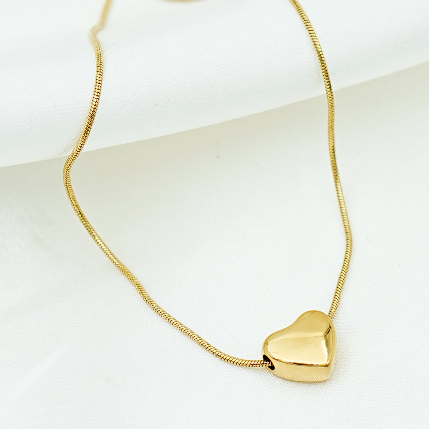 Gold Puff Heart Necklace