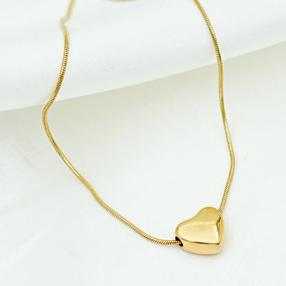 Gold Puff Heart Necklace