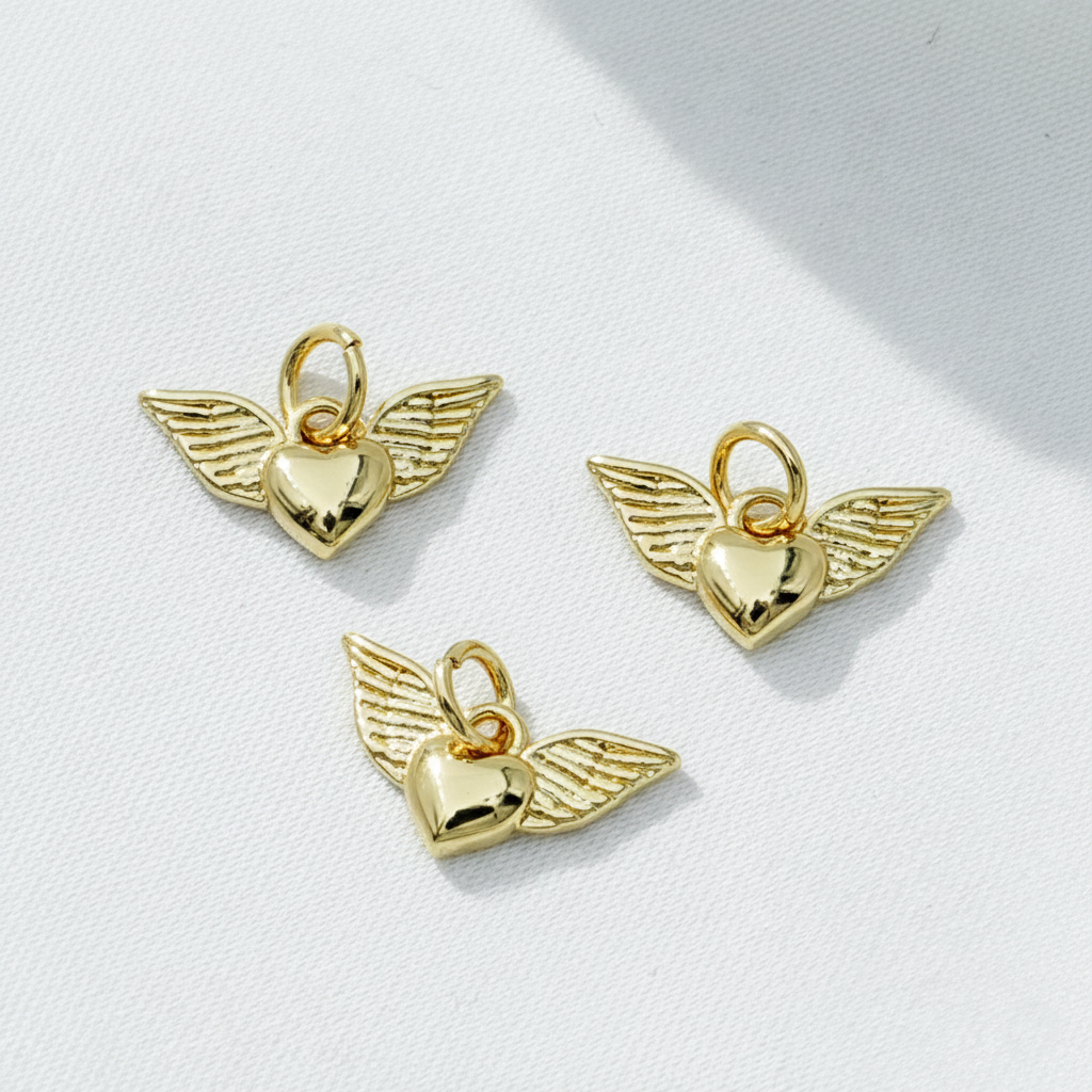 Gold Angel Wing Heart Charm