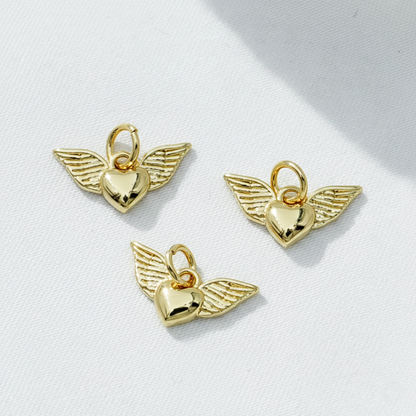 Gold Angel Wing Heart Charm
