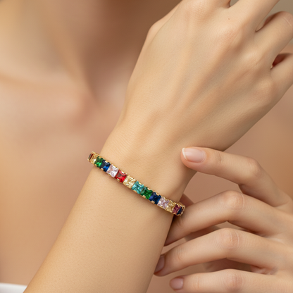 Rainbow Emerald-Cut Gemstone Tennis Bracelet