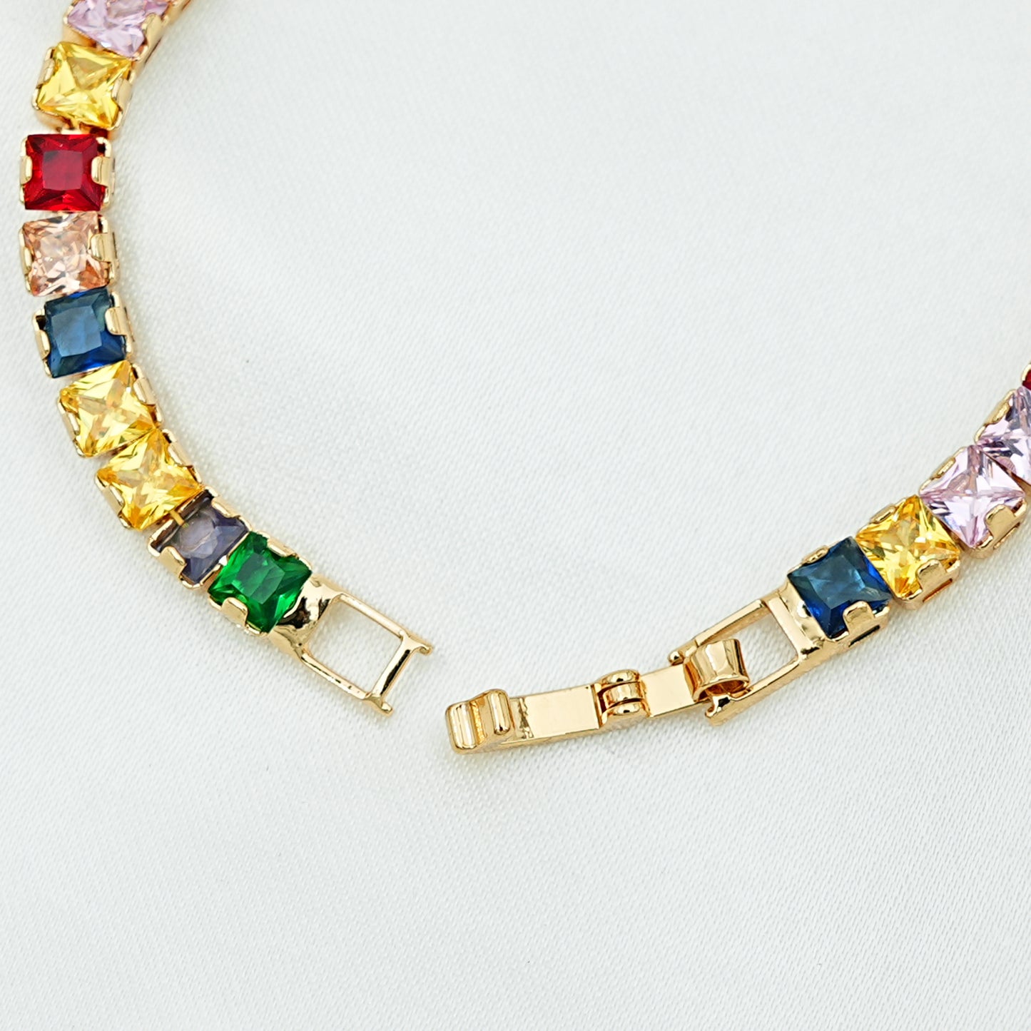 Rainbow Emerald-Cut Gemstone Tennis Bracelet