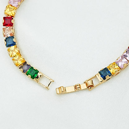 Rainbow Emerald-Cut Gemstone Tennis Bracelet