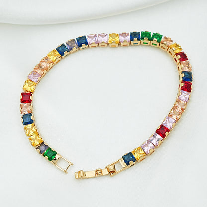 Rainbow Emerald-Cut Gemstone Tennis Bracelet