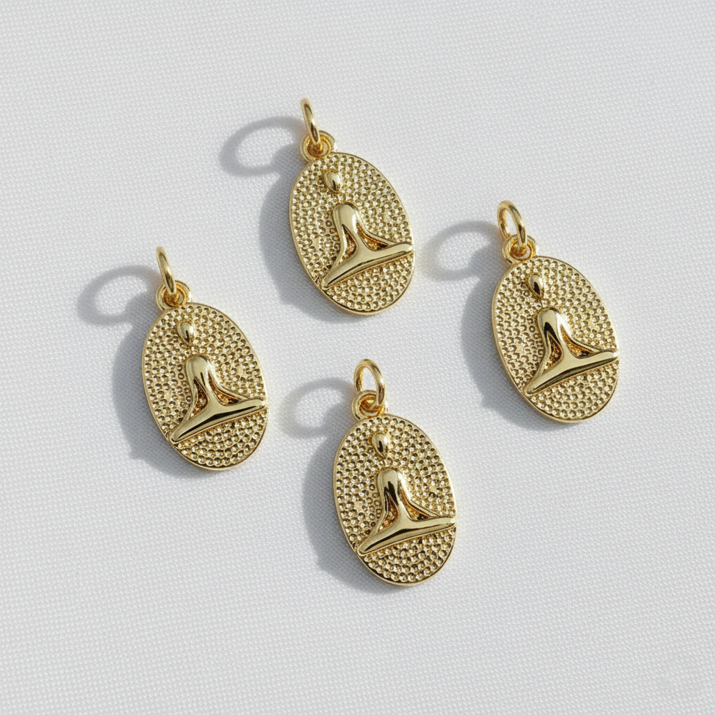 Gold Plated Meditation Pose Oval Charm