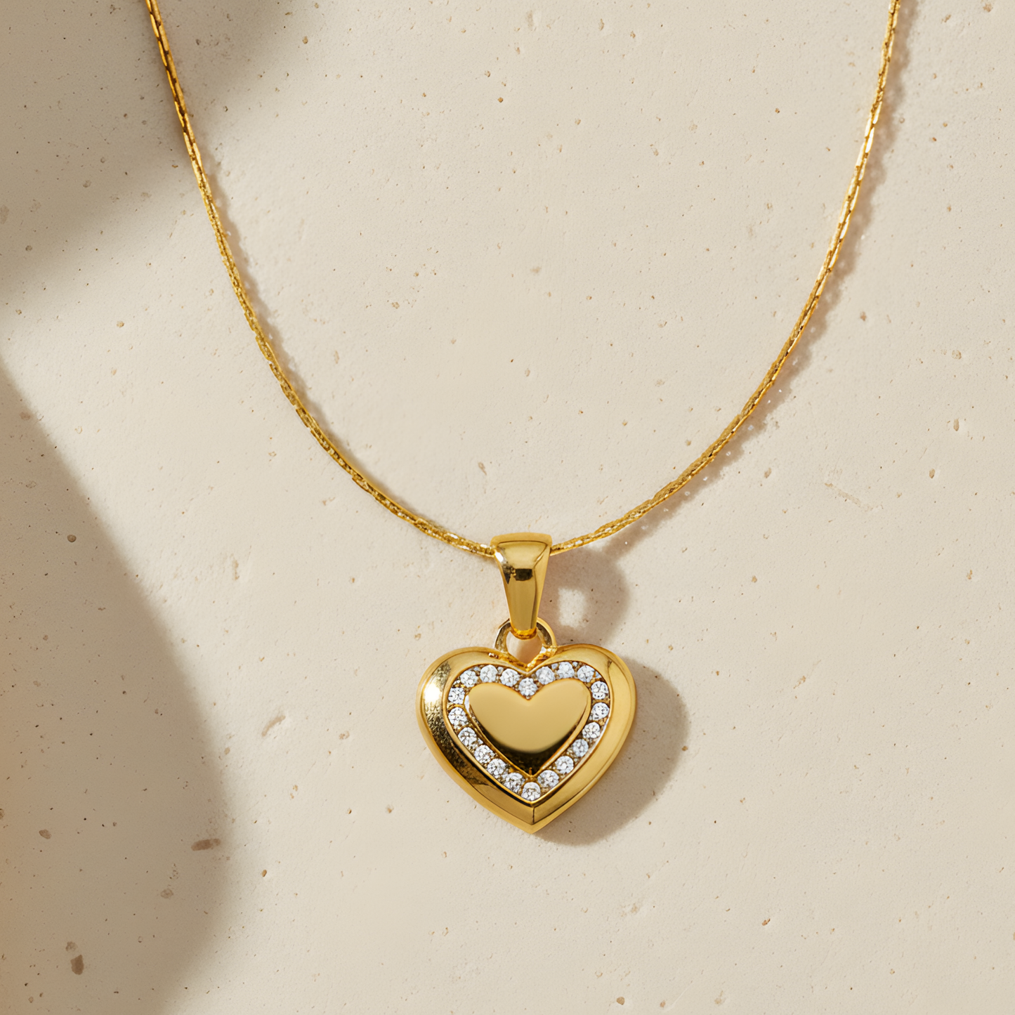 Gold Double Heart Crystal Necklace