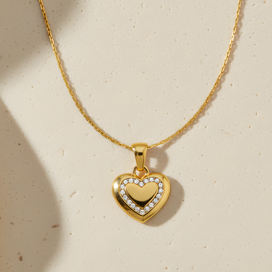 Gold Double Heart Crystal Necklace