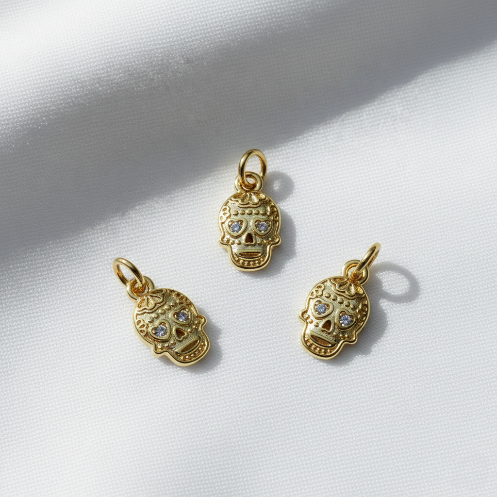 Gold Skull Charm with Crystal Eyes