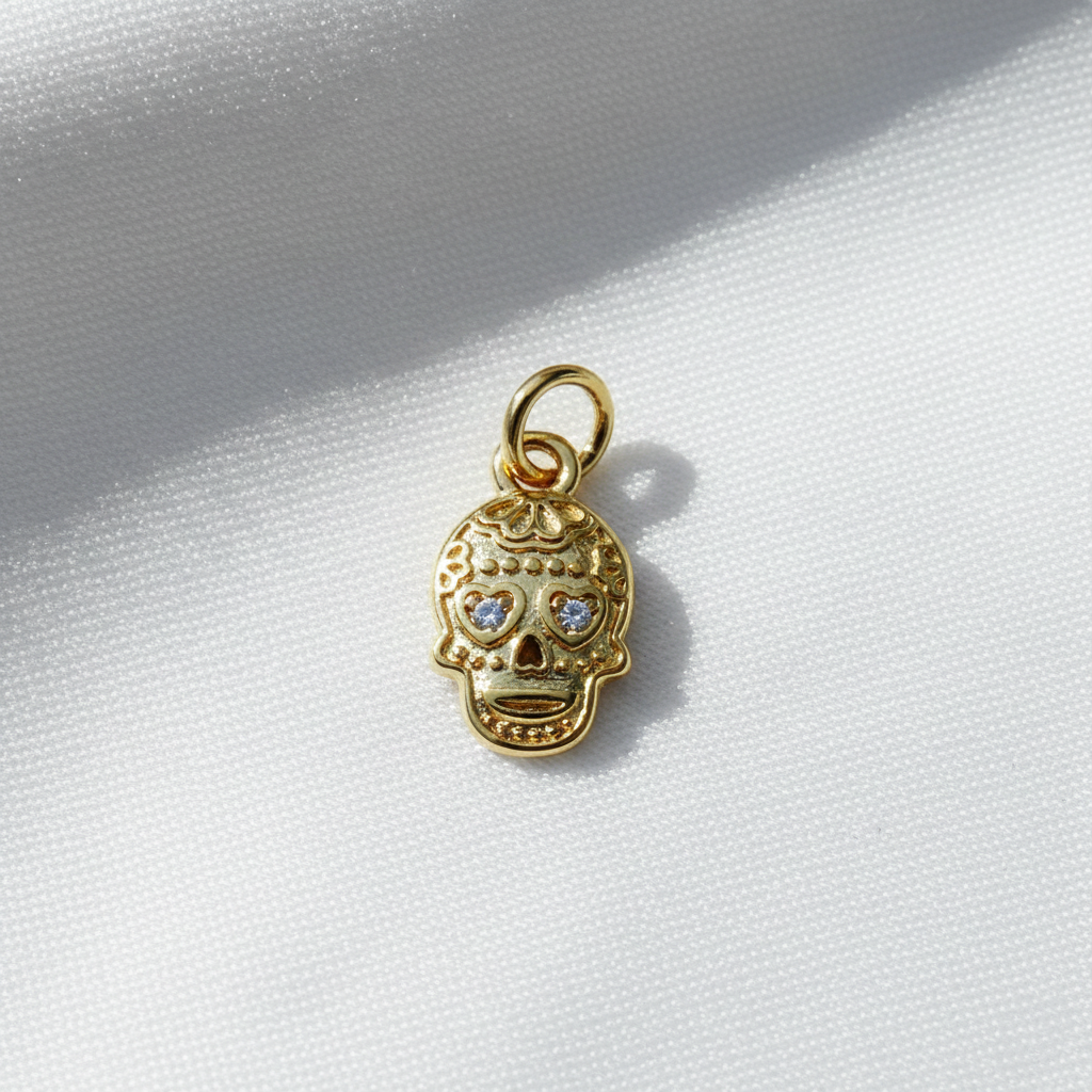 Gold Skull Charm with Crystal Eyes