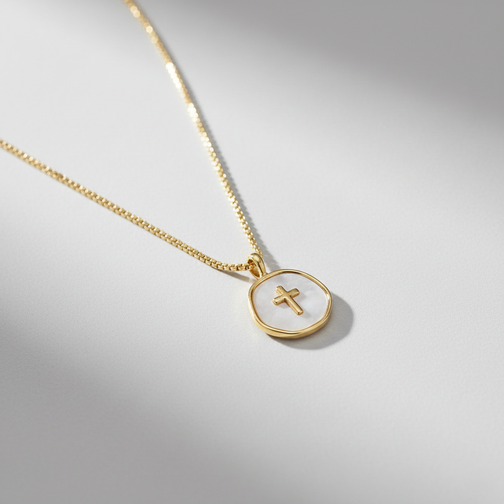 Yellow Gold Ocean Cross Medallion Necklace