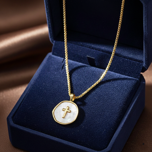Yellow Gold Ocean Cross Medallion Necklace