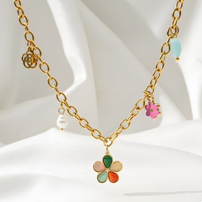 Colorful Flower Charm Necklace