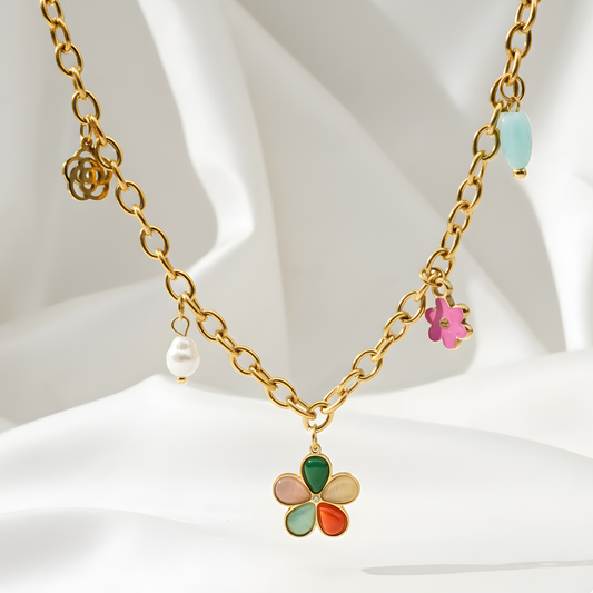 Colorful Flower Charm Necklace