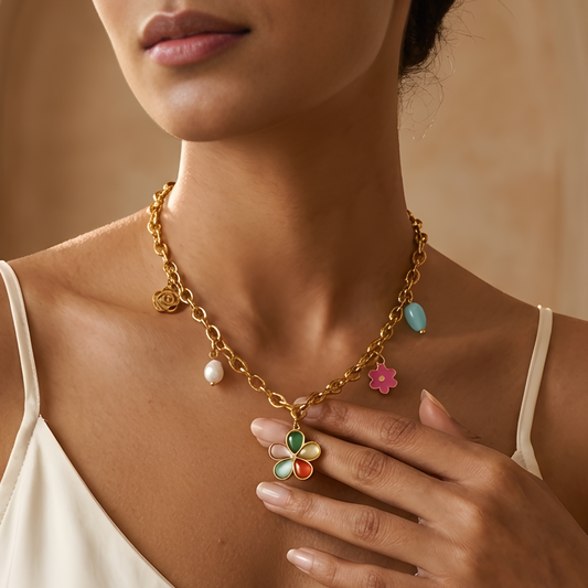Colorful Flower Charm Necklace