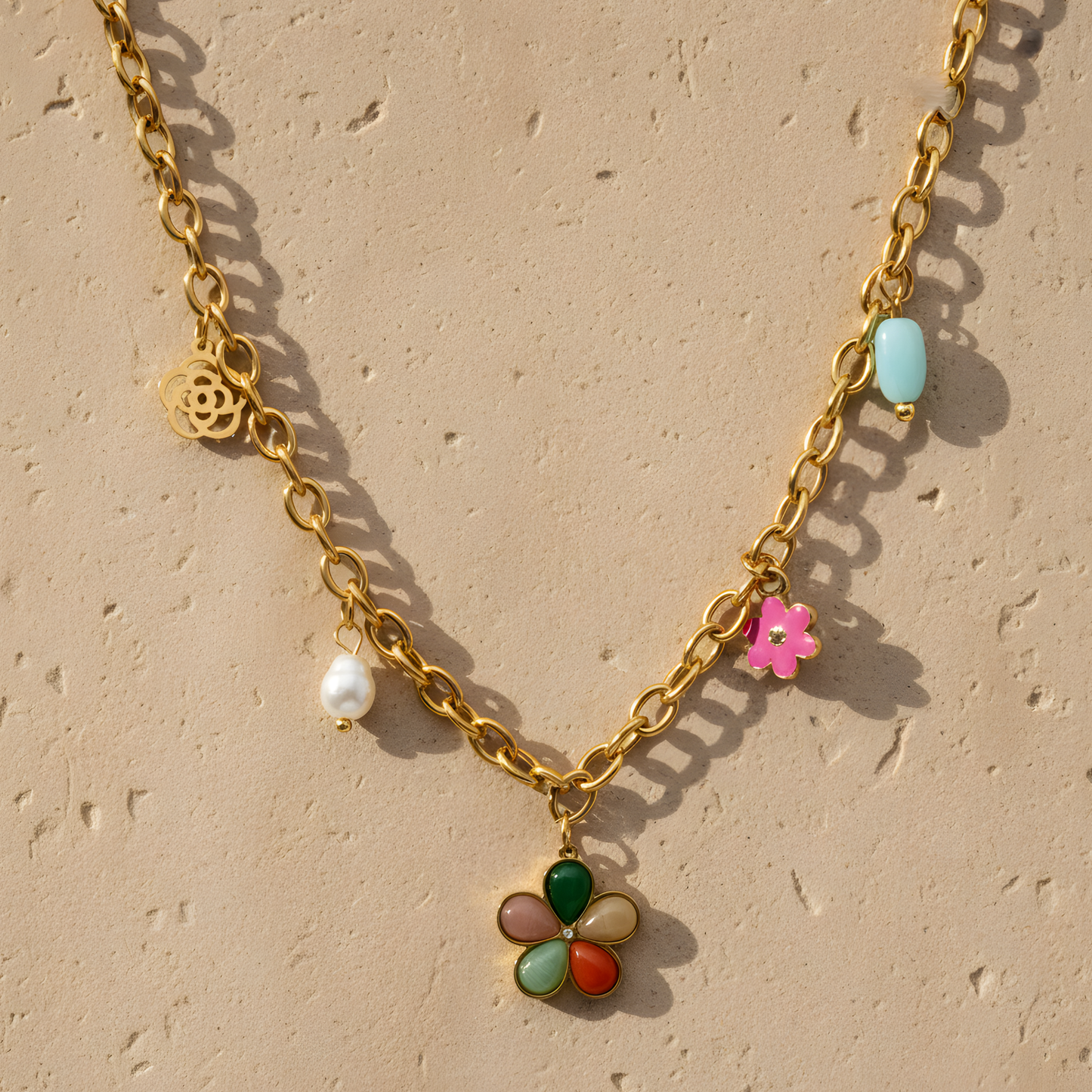 Colorful Flower Charm Necklace
