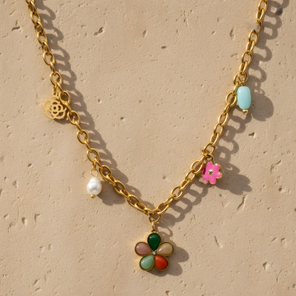 Colorful Flower Charm Necklace