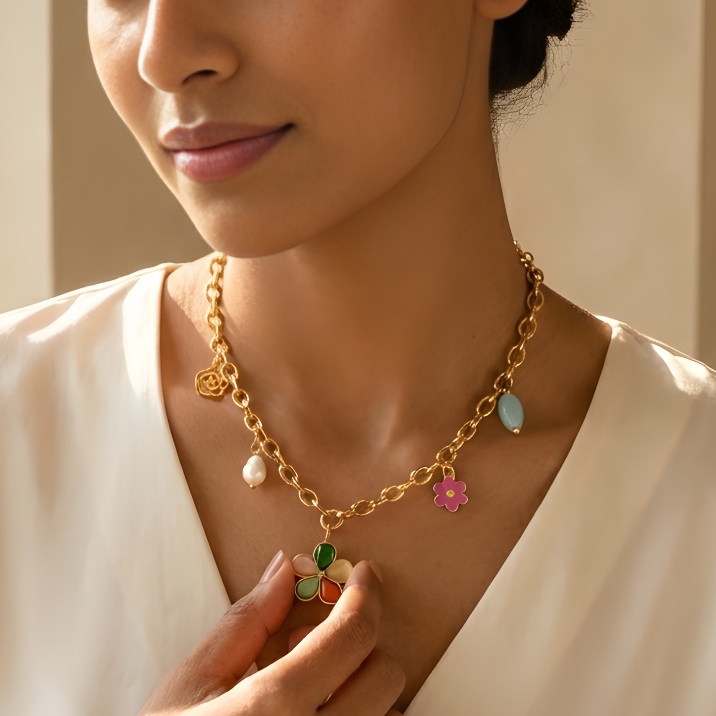 Colorful Flower Charm Necklace