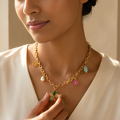 Colorful Flower Charm Necklace