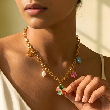 Colorful Flower Charm Necklace