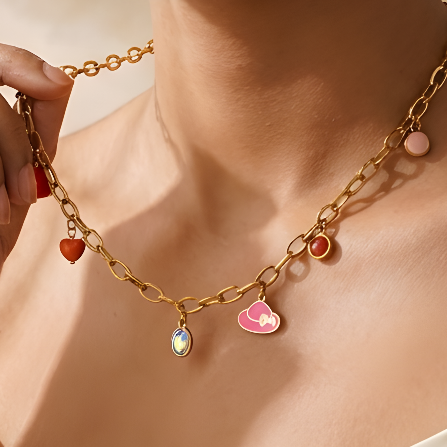 Whimsical Multi-Charm Gold Necklace