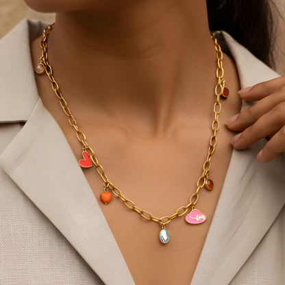 Whimsical Multi-Charm Gold Necklace