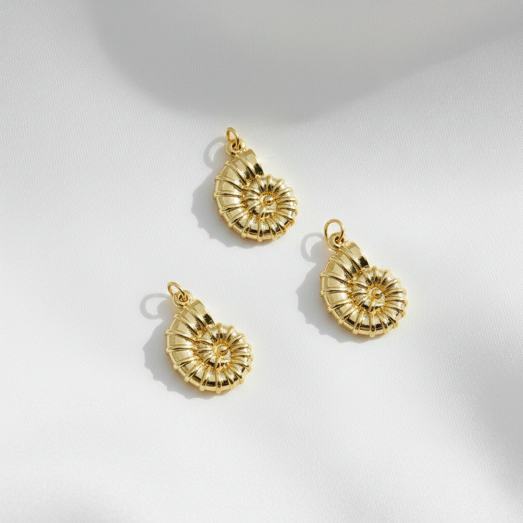 Gold Ammonite Charm For Bracelet Necklace