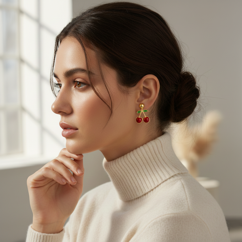 Cherry Drop Enamel Earrings