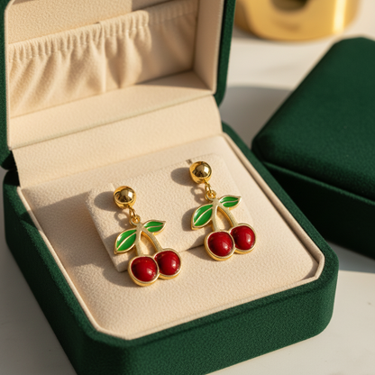 Cherry Drop Enamel Earrings