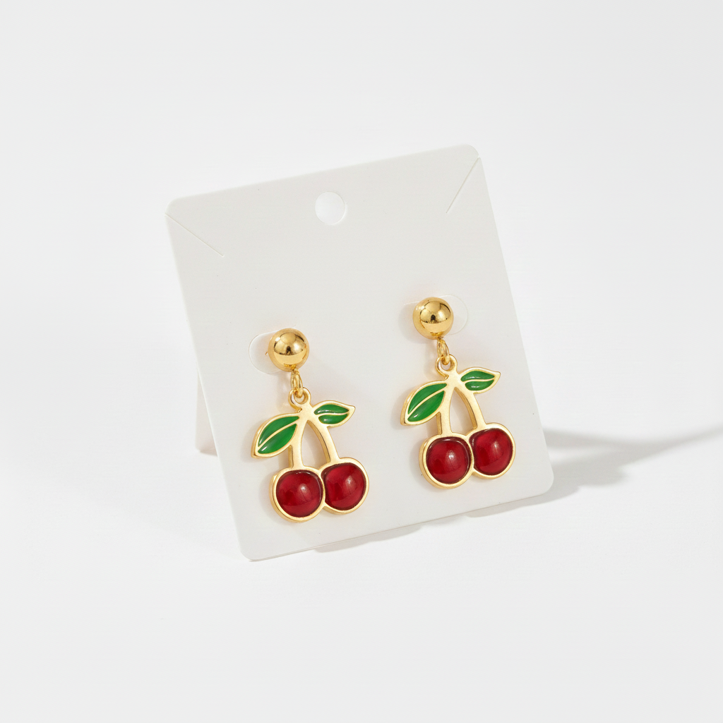 Cherry Drop Enamel Earrings