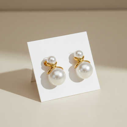 Double Pearl Stud Earrings with Gold Accent
