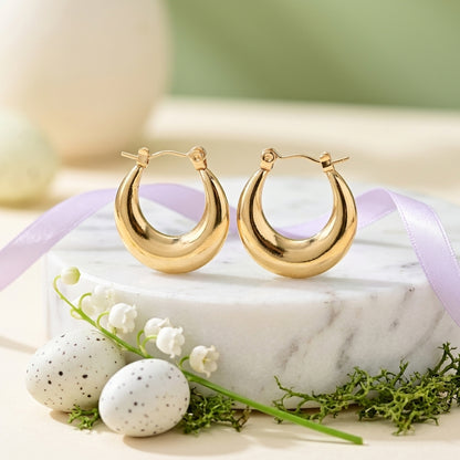 Bold Gold Crescent Hoop Earrings