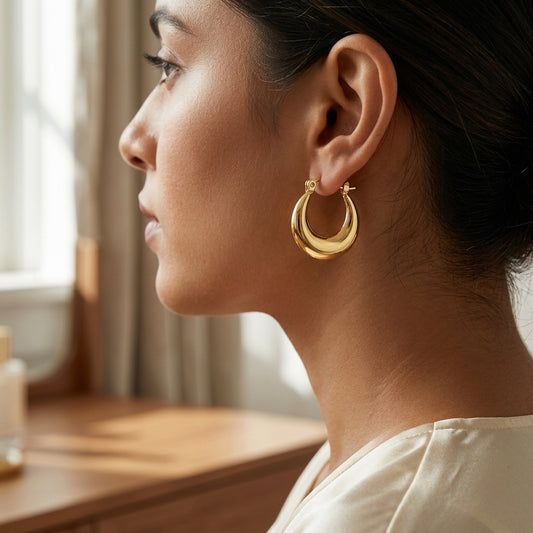 Bold Gold Crescent Hoop Earrings
