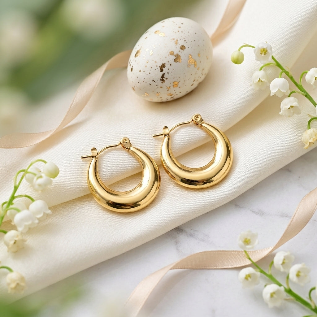 Bold Gold Crescent Hoop Earrings